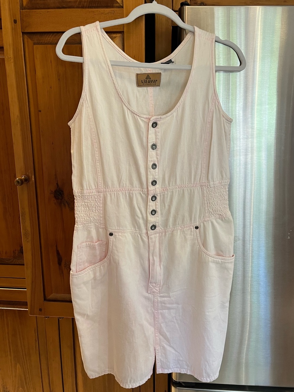 Liz Wear Light Pink Button-Front Tank denim Dress size 14 EUC